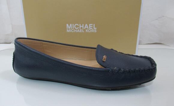 Michael Kors Shoes - Michael Kors Eve Moccasin Leather MK Logo Navy Size 8
